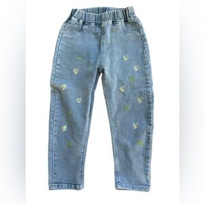 Toddler Flowers Blue 👖 Jeans- light wash blue -elastic band 12 months -  3 yrs